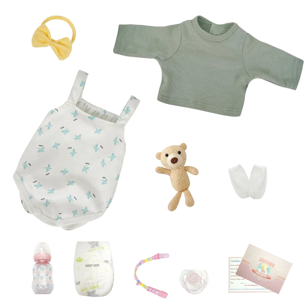 Boneca Bebê Reborn Silicone Realista 48cm Original Kit Acessórios Conjunto Roupa Mamadeira Chupeta Pelúcia Fralda Certidão