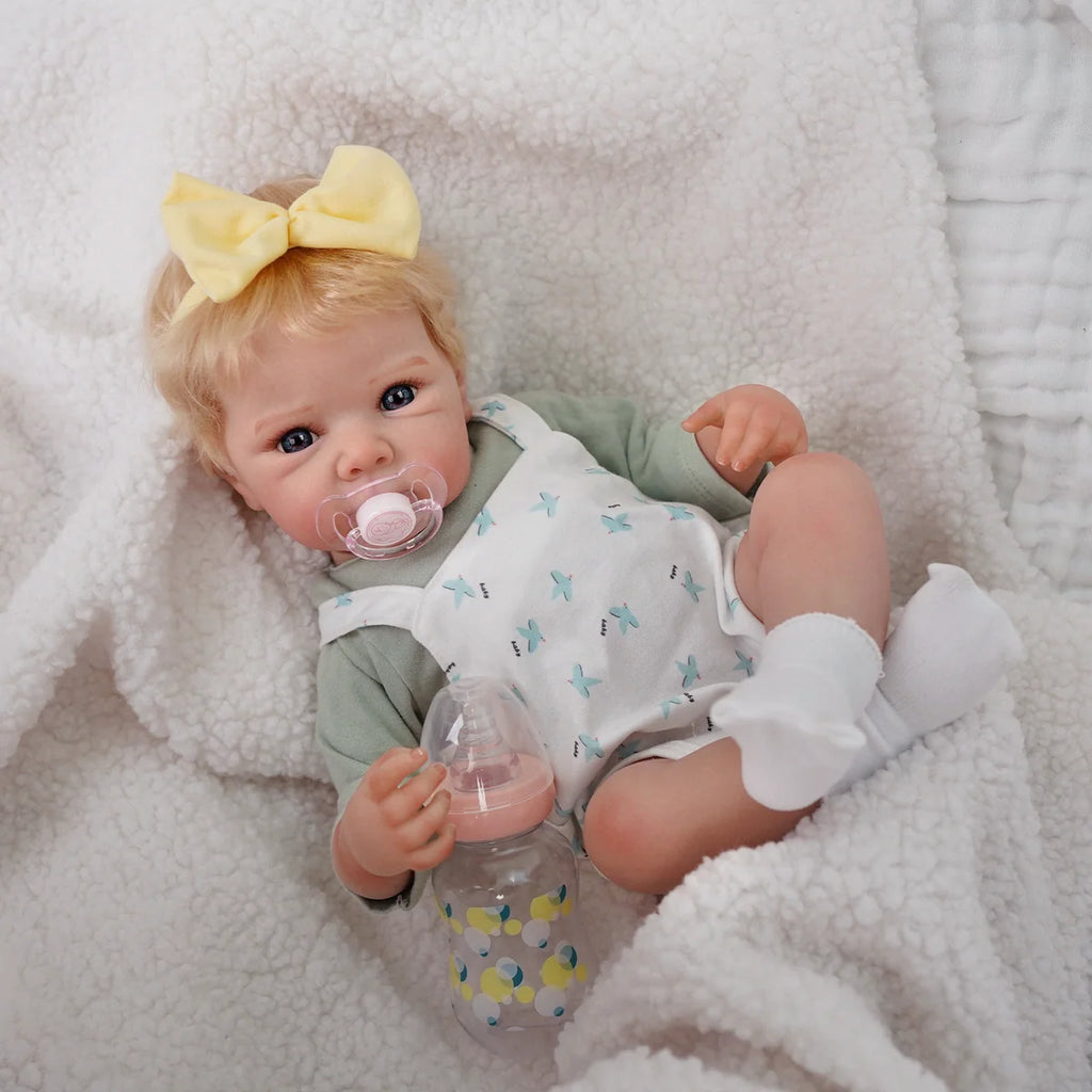 Boneca Bebê Reborn Silicone Realista 48cm Original Kit Acessórios Conjunto Roupa Mamadeira Chupeta Pelúcia Fralda Certidão