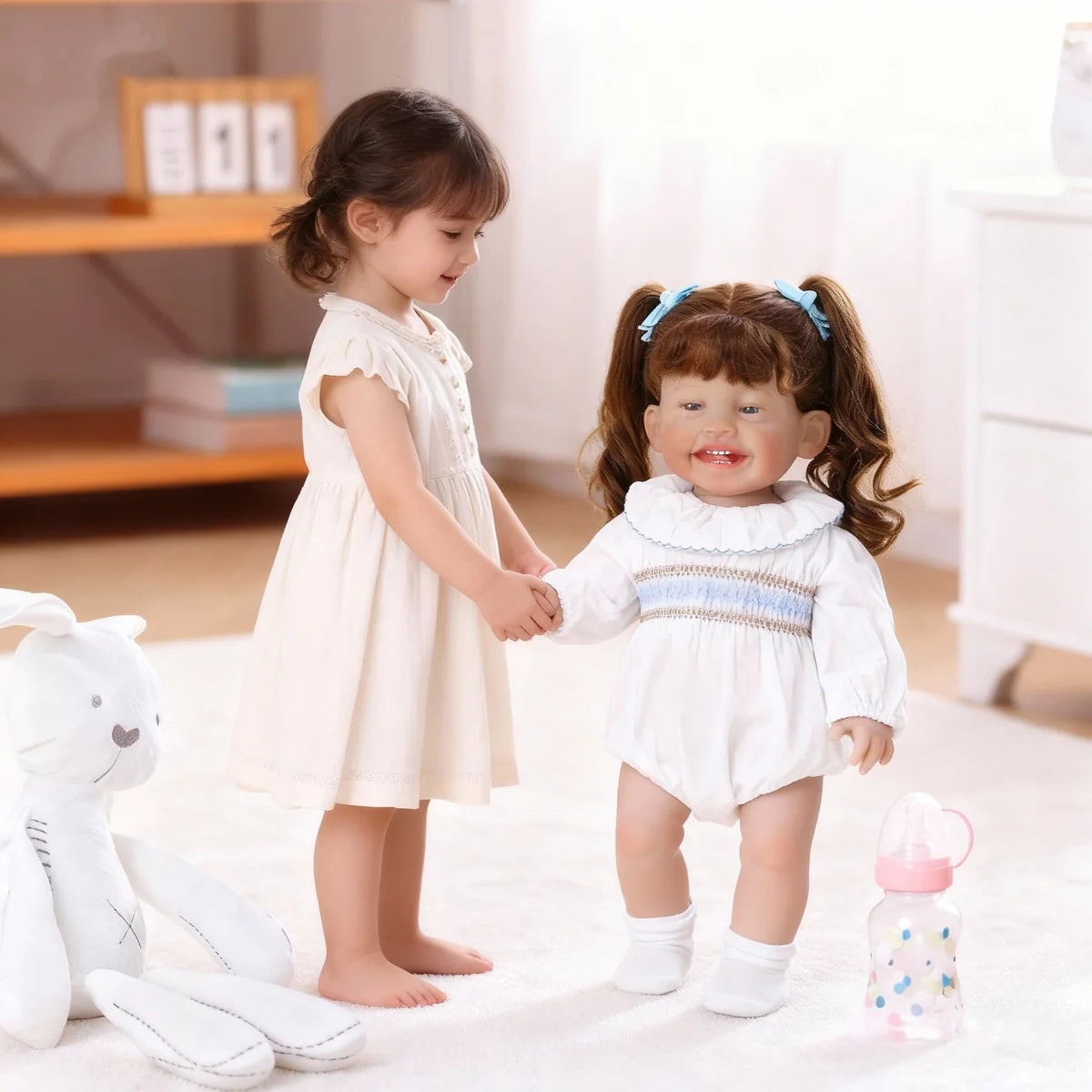 Boneca Bebê Reborn Brastoy Realista 60cm Silicone Conjunto de Roupa Chupeta Mamadeira Fralda Certidão e Pelúcia
