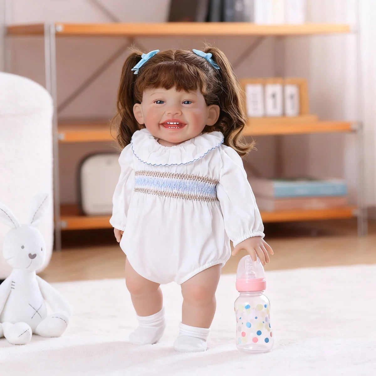 Boneca Bebê Reborn Brastoy Realista 60cm Silicone Conjunto de Roupa Chupeta Mamadeira Fralda Certidão e Pelúcia