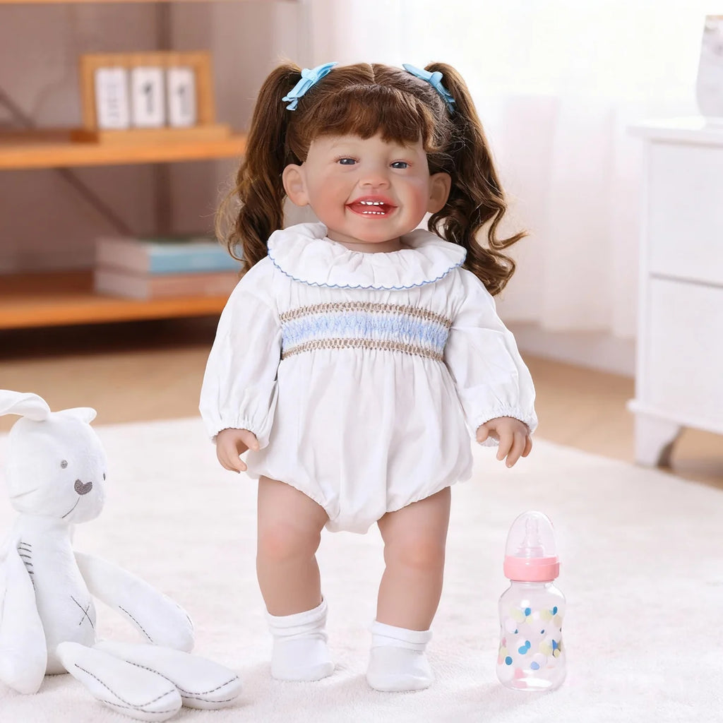 Boneca Bebê Reborn Brastoy Realista 60cm Silicone Conjunto de Roupa Chupeta Mamadeira Fralda Certidão e Pelúcia