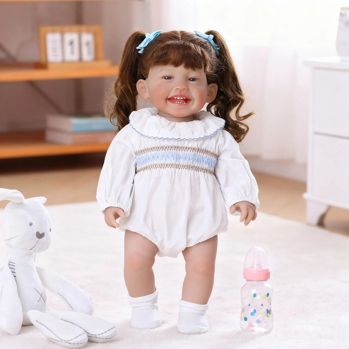 Boneca Bebê Reborn Brastoy Realista 60cm Silicone Conjunto de Roupa Chupeta Mamadeira Fralda Certidão e Pelúcia