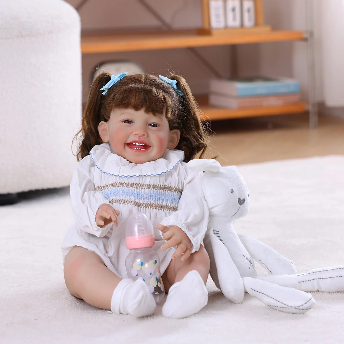Boneca Bebê Reborn Brastoy Realista 60cm Silicone Conjunto de Roupa Chupeta Mamadeira Fralda Certidão e Pelúcia
