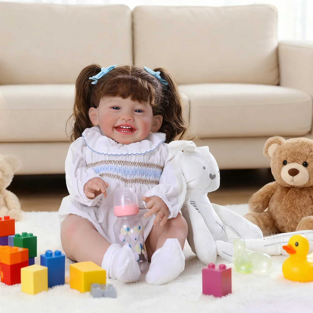 Boneca Bebê Reborn Brastoy Realista 60cm Silicone Conjunto de Roupa Chupeta Mamadeira Fralda Certidão e Pelúcia