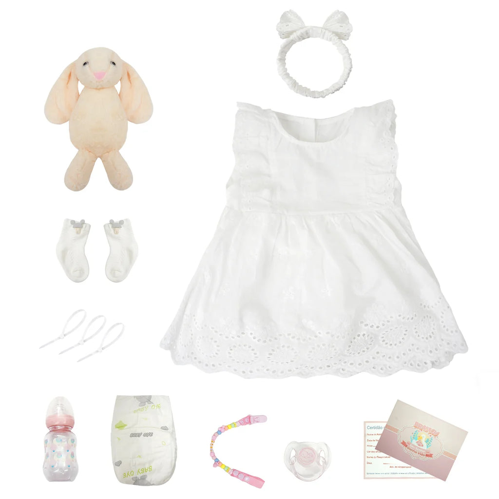 Boneca Bebê Reborn Brastoy Realista 60cm Silicone Conjunto de Roupa Chupeta Mamadeira Fralda Certidão e Pelúcia
