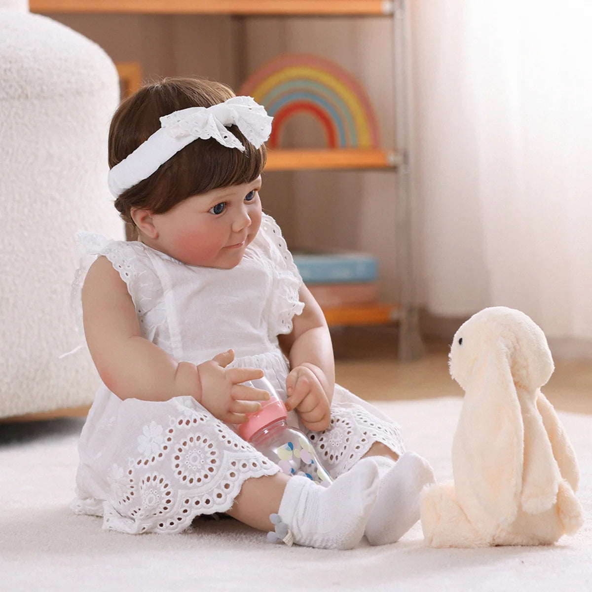 Boneca Bebê Reborn Brastoy Realista 60cm Silicone Conjunto de Roupa Chupeta Mamadeira Fralda Certidão e Pelúcia
