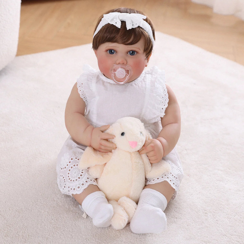 Boneca Bebê Reborn Brastoy Realista 60cm Silicone Conjunto de Roupa Chupeta Mamadeira Fralda Certidão e Pelúcia