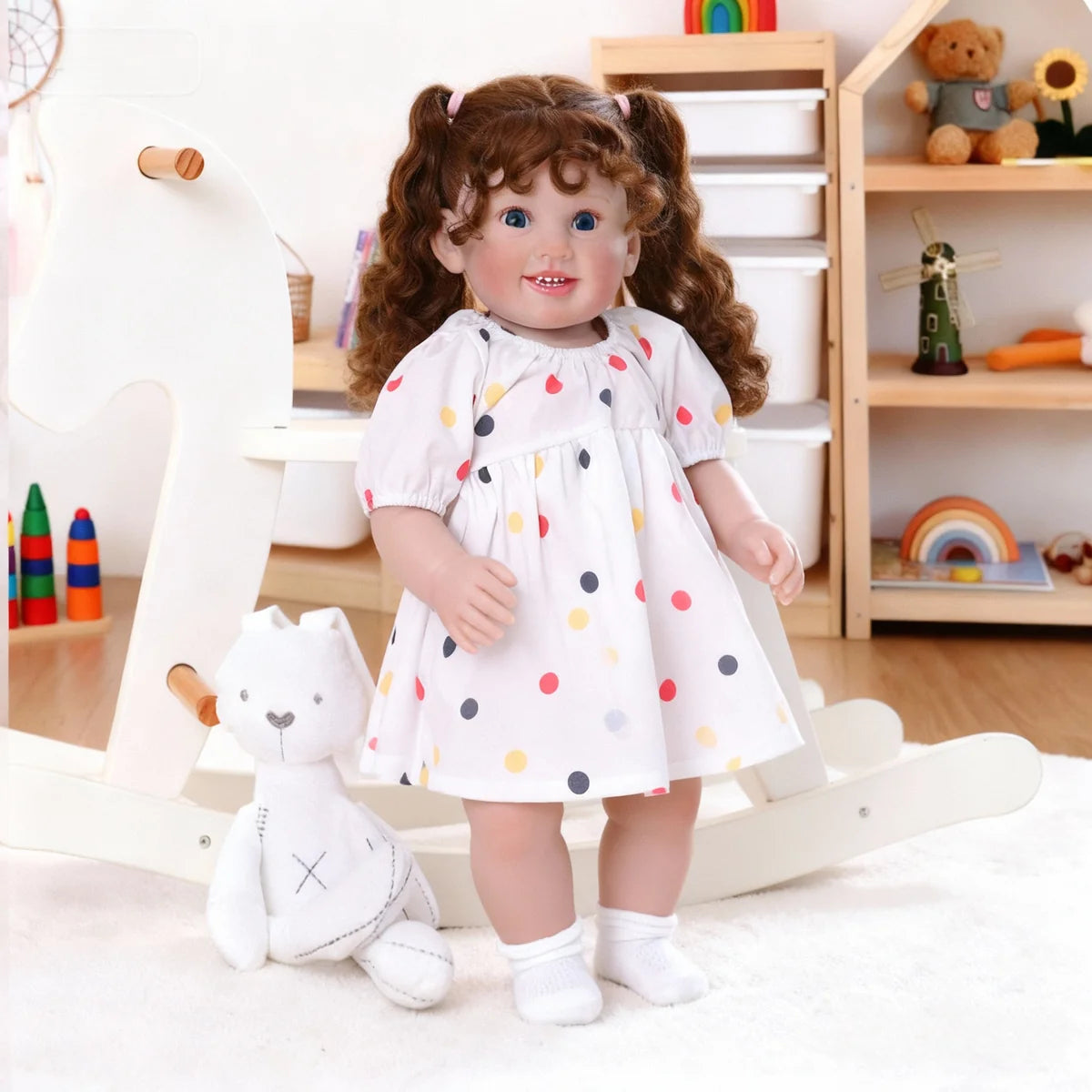 Boneca Bebê Reborn Menina 60cm Corpo De Pano Com Olho Azul