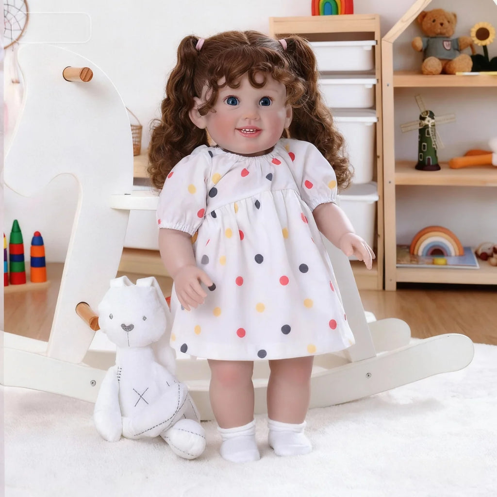 Boneca Bebê Reborn Menina 60cm Corpo De Pano Com Olho Azul