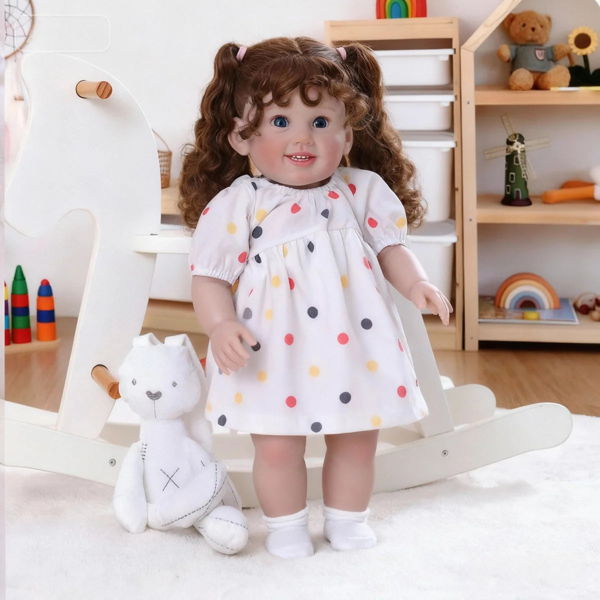 Boneca Bebê Reborn Menina 60cm Corpo De Pano Com Olho Azul