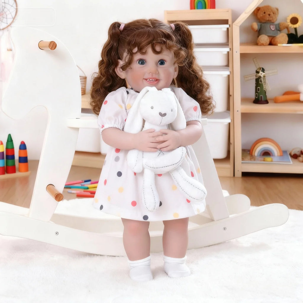 Boneca Bebê Reborn Menina 60cm Corpo De Pano Com Olho Azul