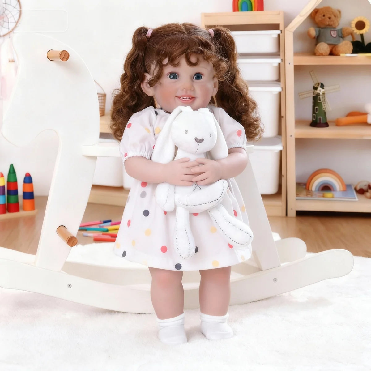 Boneca Bebê Reborn Menina 60cm Corpo De Pano Com Olho Azul