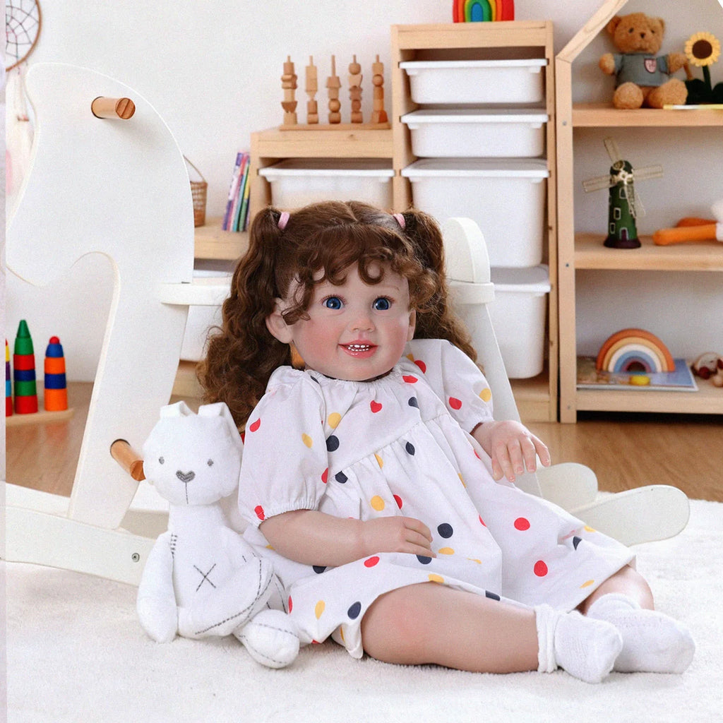 Boneca Bebê Reborn Menina 60cm Corpo De Pano Com Olho Azul