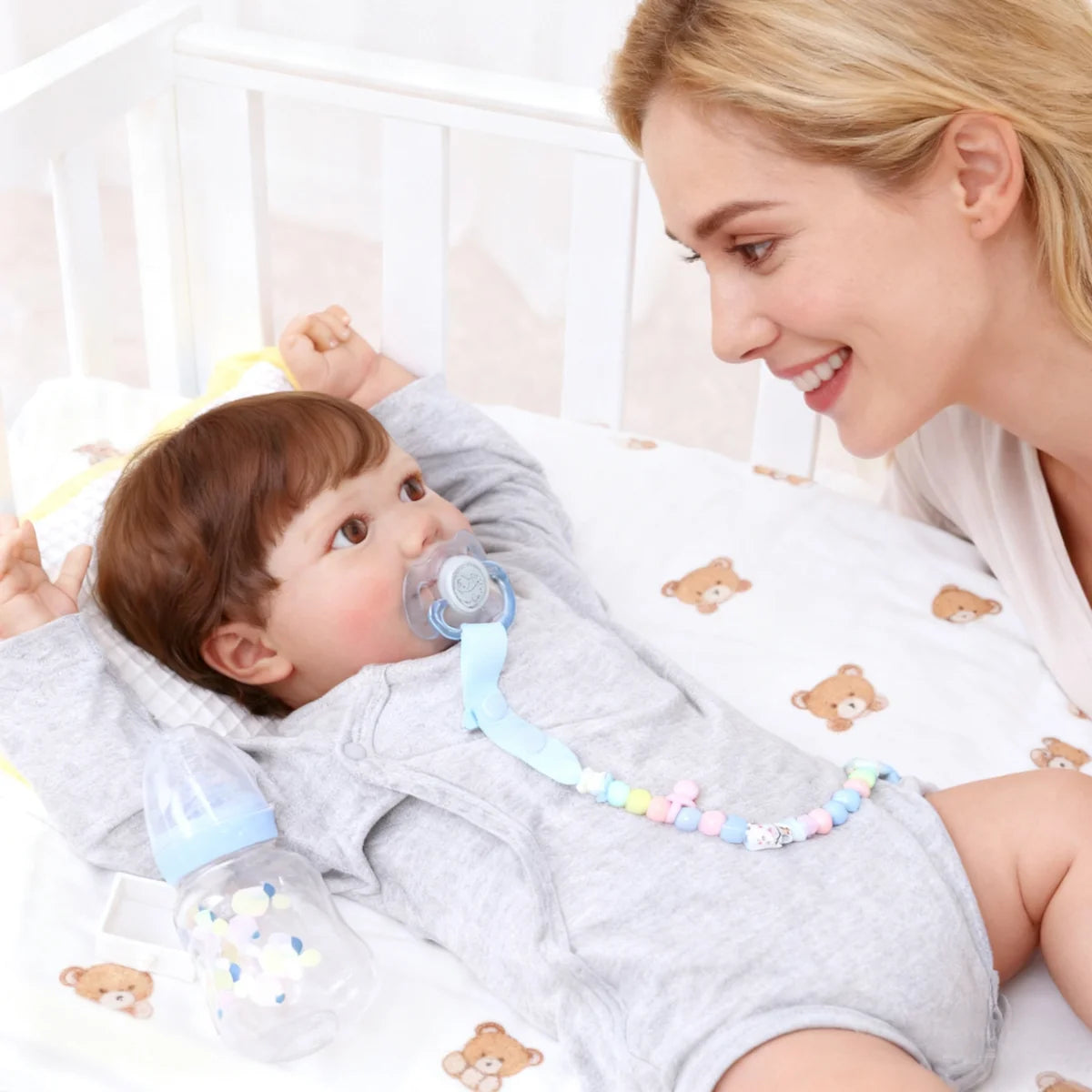 Bebê Reborn Boneco Corpo de silicone Pode Dar Banho 60cm Conjunto de Roupa Chupeta Mamadeira Certidão Fralda e Pelúcia Brastoy