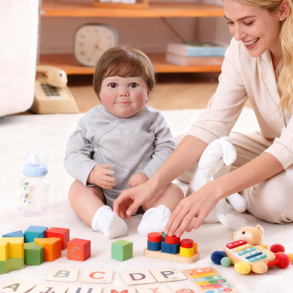 Bebê Reborn Boneco Corpo de silicone Pode Dar Banho 60cm Conjunto de Roupa Chupeta Mamadeira Certidão Fralda e Pelúcia Brastoy