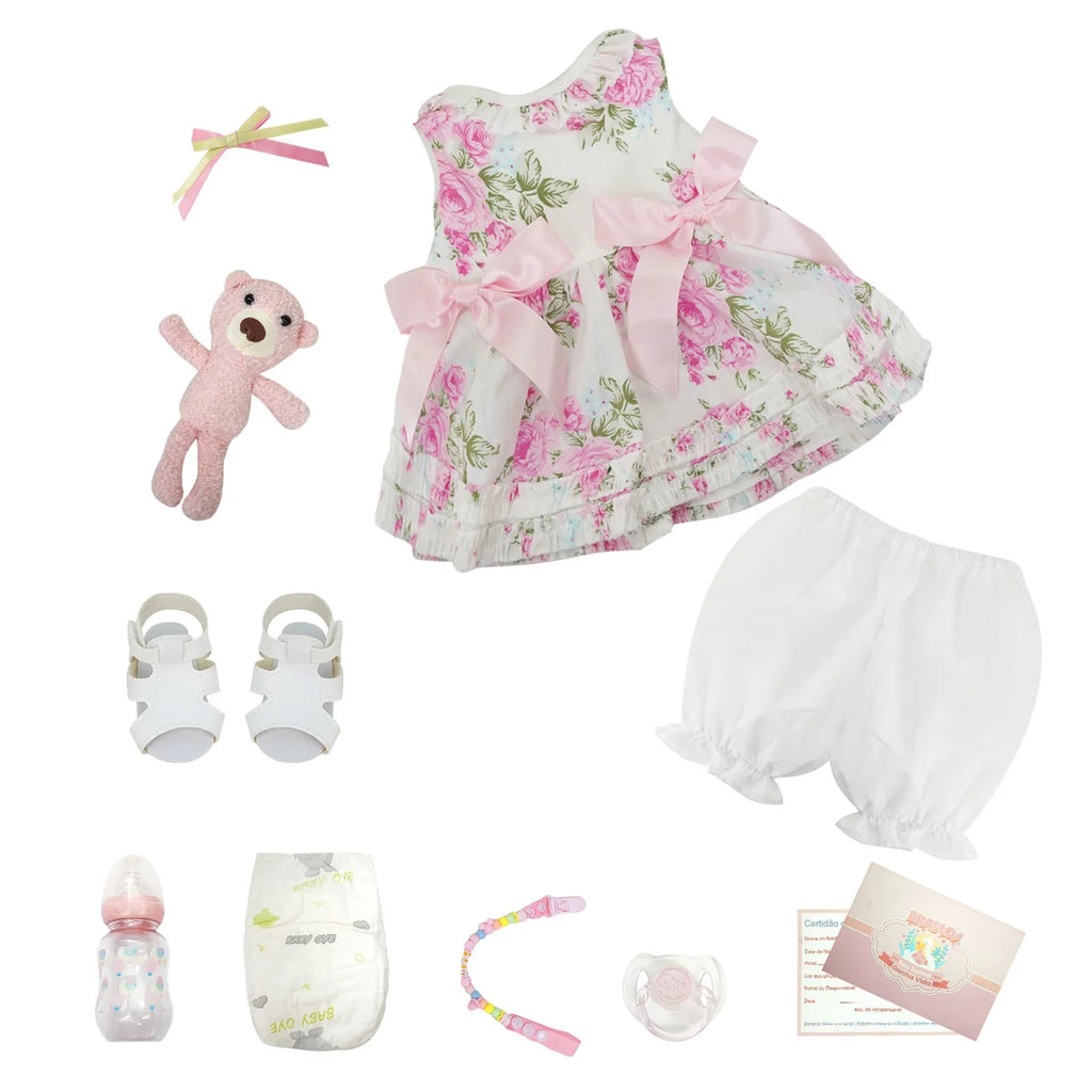 Bebê Reborn Boneca Corpo de silicone Pode Dar Banho 48cm Conjunto de Roupa Chupeta Mamadeira Fralda Certidão e Pelúcia Brastoy