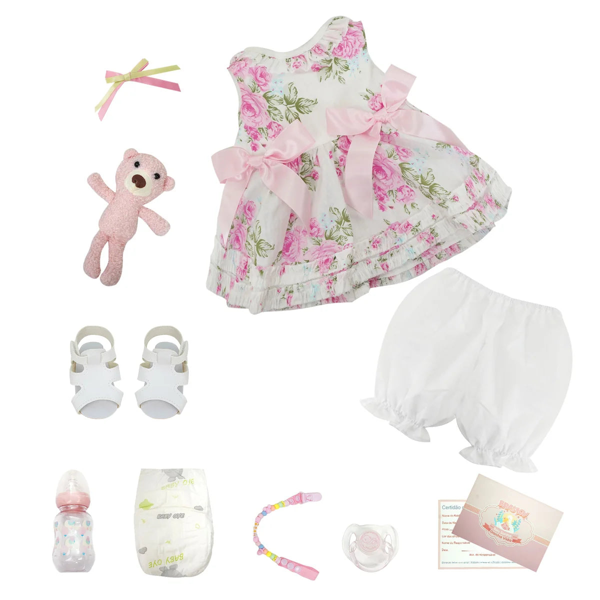 Bebê Reborn Boneca Corpo de silicone Pode Dar Banho 48cm Conjunto de Roupa Chupeta Mamadeira Fralda Certidão e Pelúcia Brastoy