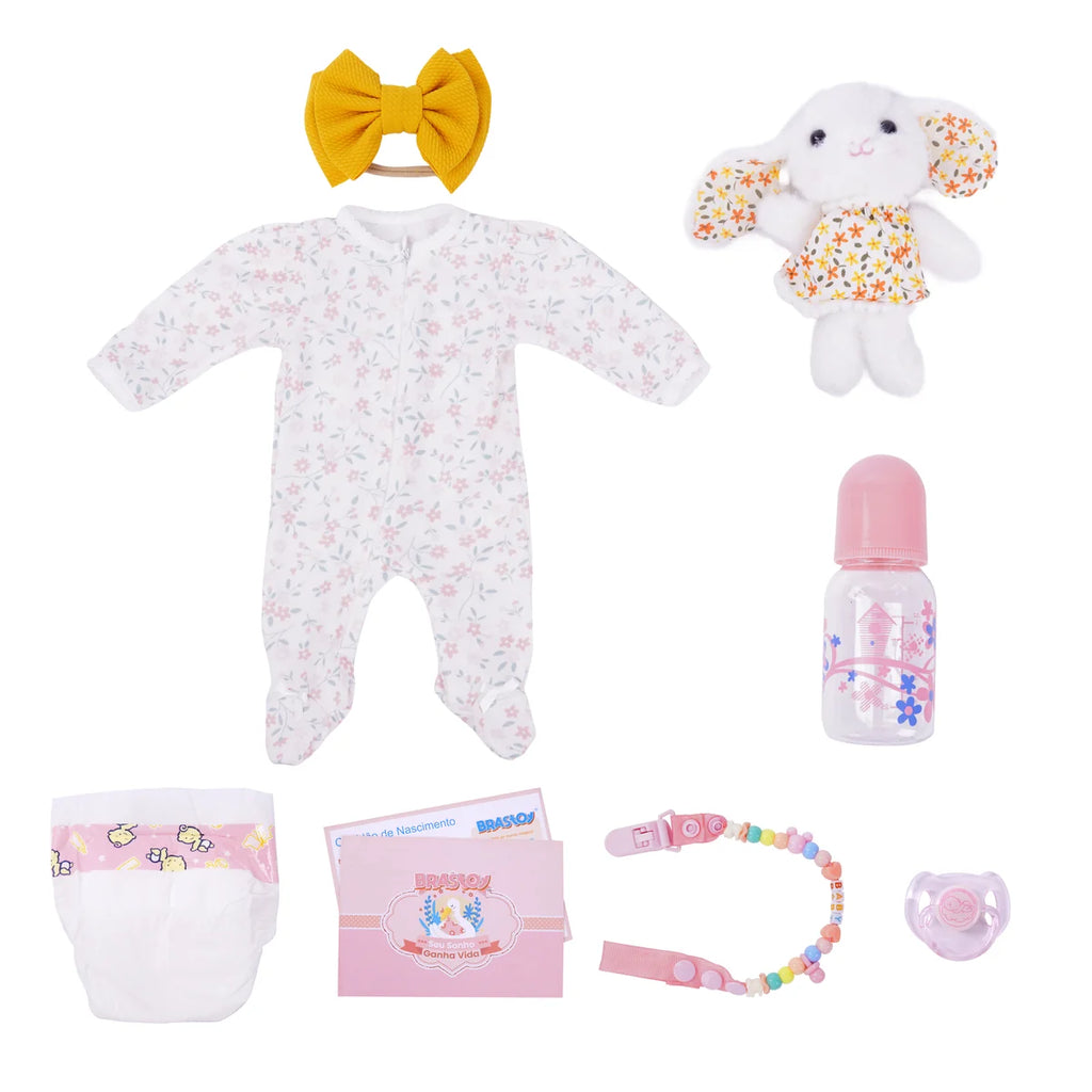 Boneca Bebê Reborn Brastoy Silicone Realista 48cm Kit Acessórios Conjunto Roupa Mamadeira Chupeta Pelúcia Fralda Certidão