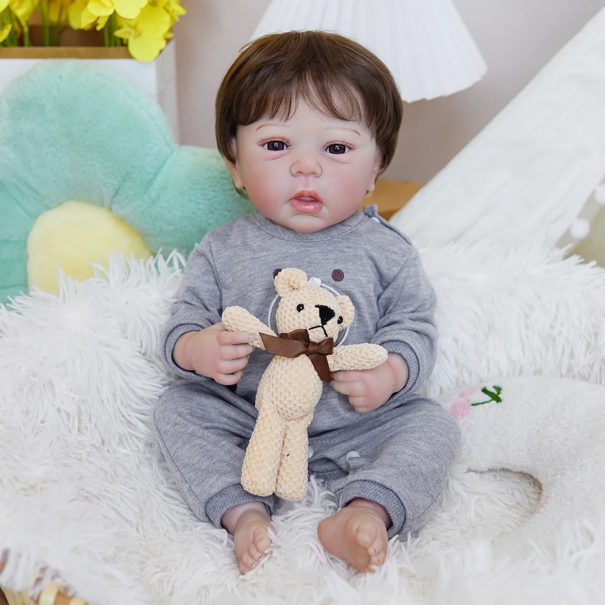Boneco Bebê Reborn Brastoy Silicone Realista 48cm Kit Acessórios Conjunto Roupa Mamadeira Chupeta Pelúcia Fralda Certidão