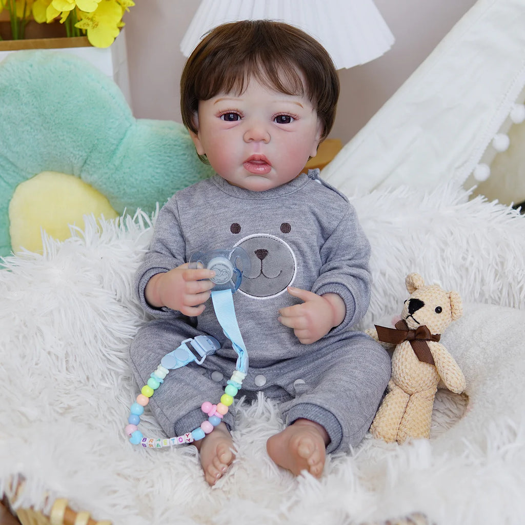 Boneco Bebê Reborn Brastoy Silicone Realista 48cm Kit Acessórios Conjunto Roupa Mamadeira Chupeta Pelúcia Fralda Certidão