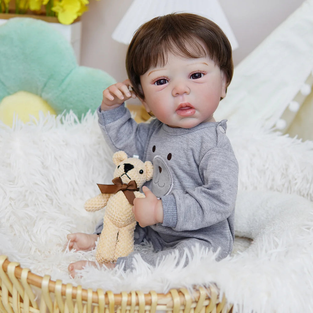 Boneco Bebê Reborn Brastoy Silicone Realista 48cm Kit Acessórios Conjunto Roupa Mamadeira Chupeta Pelúcia Fralda Certidão