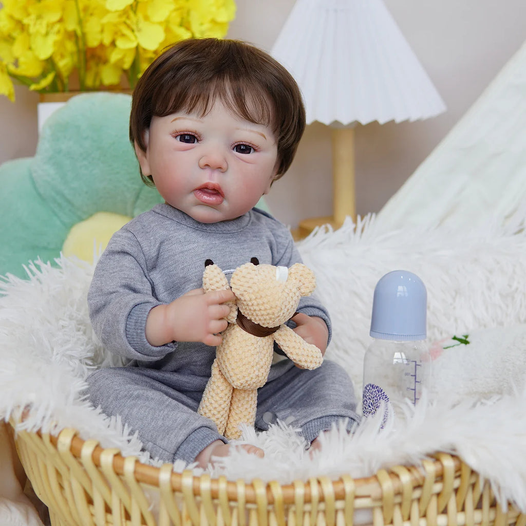 Boneco Bebê Reborn Brastoy Silicone Realista 48cm Kit Acessórios Conjunto Roupa Mamadeira Chupeta Pelúcia Fralda Certidão