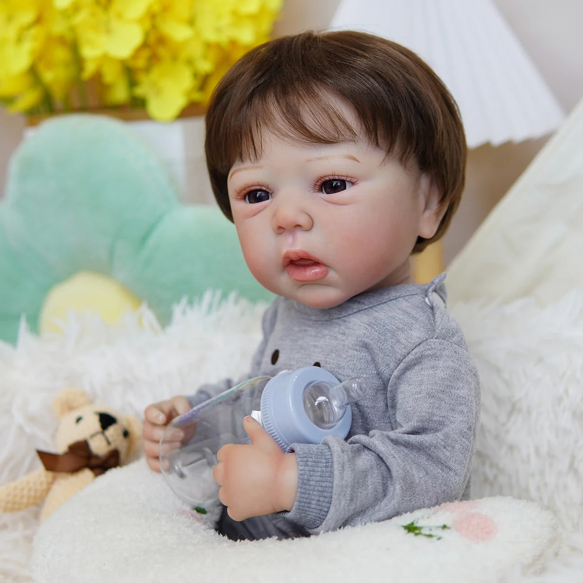 Boneco Bebê Reborn Brastoy Silicone Realista 48cm Kit Acessórios Conjunto Roupa Mamadeira Chupeta Pelúcia Fralda Certidão
