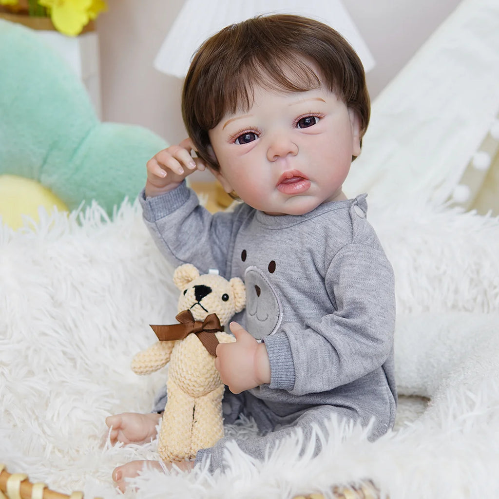 Boneco Bebê Reborn Brastoy Silicone Realista 48cm Kit Acessórios Conjunto Roupa Mamadeira Chupeta Pelúcia Fralda Certidão