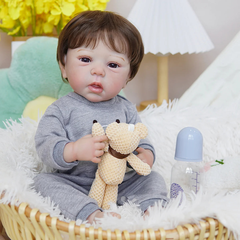 Boneco Bebê Reborn Brastoy Silicone Realista 48cm Kit Acessórios Conjunto Roupa Mamadeira Chupeta Pelúcia Fralda Certidão
