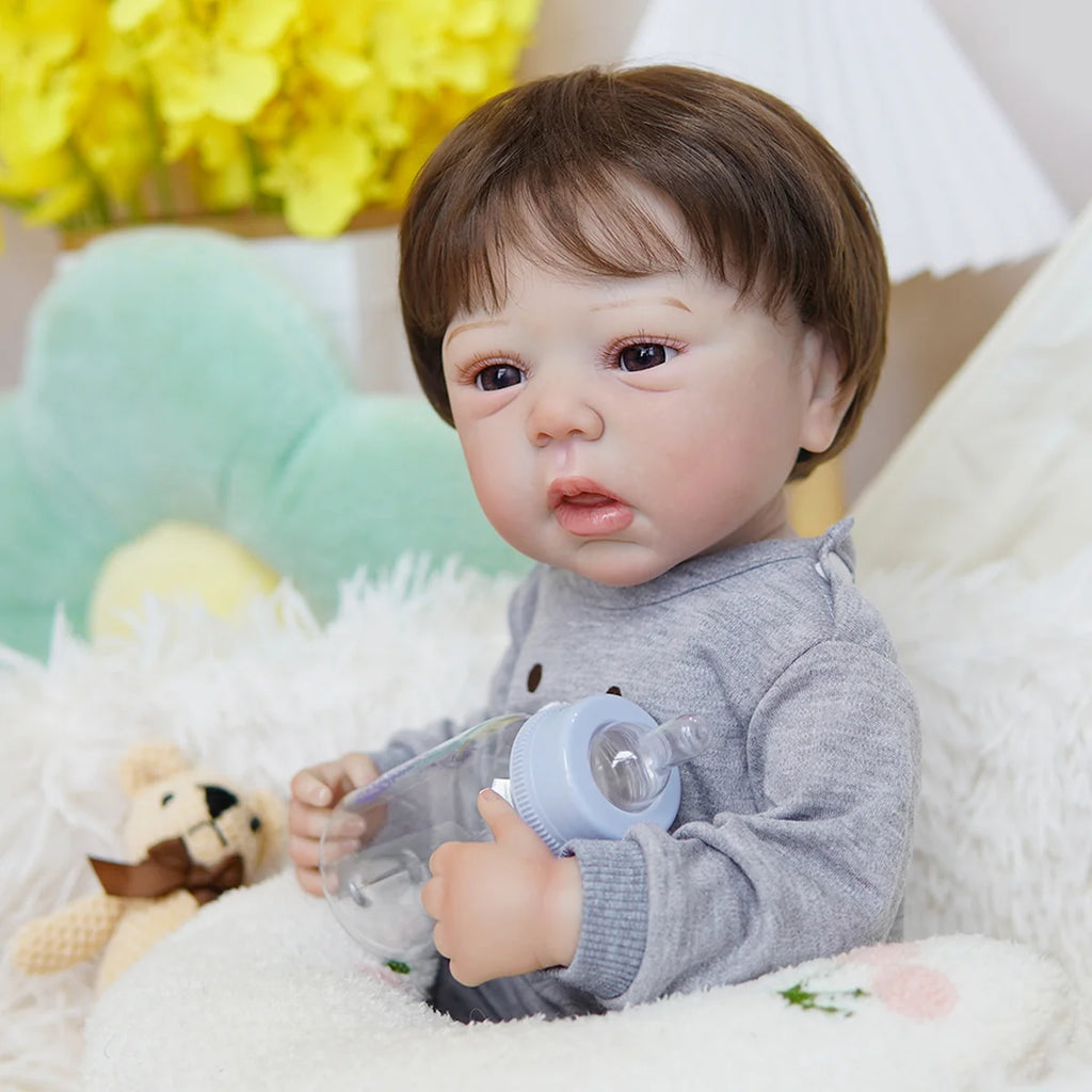 Boneco Bebê Reborn Brastoy Silicone Realista 48cm Kit Acessórios Conjunto Roupa Mamadeira Chupeta Pelúcia Fralda Certidão