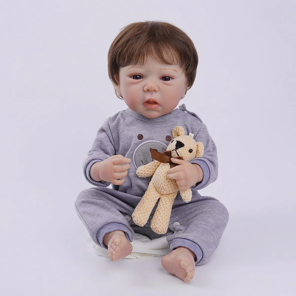 Boneco Bebê Reborn Brastoy Silicone Realista 48cm Kit Acessórios Conjunto Roupa Mamadeira Chupeta Pelúcia Fralda Certidão