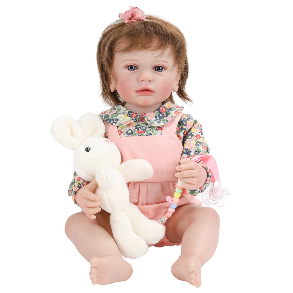 Boneca Bebê Reborn Brastoy Realista Silicone 55cm Conjunto de Roupa Chupeta Mamadeira e Pelúcia Pode Dar Banho Roupa