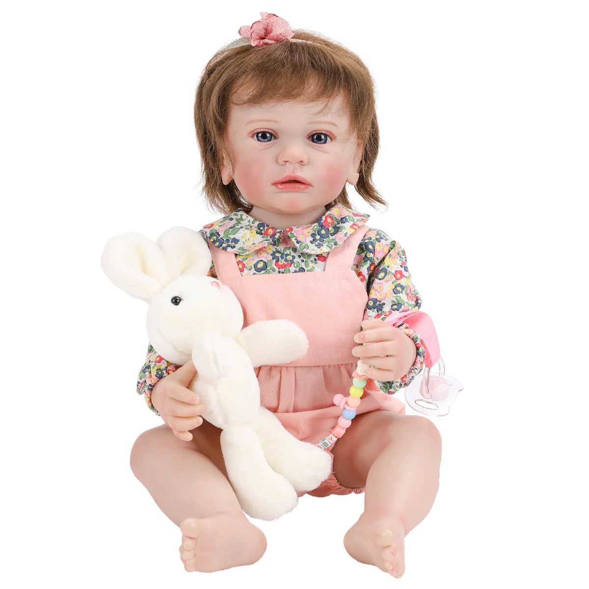 Boneca Bebê Reborn Brastoy Realista Silicone 55cm Conjunto de Roupa Chupeta Mamadeira e Pelúcia Pode Dar Banho Roupa