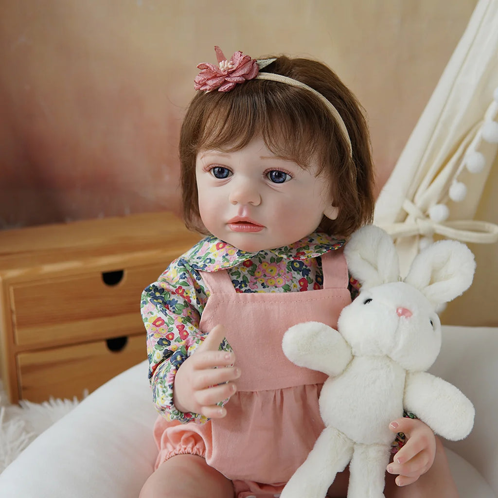 Boneca Bebê Reborn Brastoy Realista Silicone 55cm Conjunto de Roupa Chupeta Mamadeira e Pelúcia Pode Dar Banho Roupa