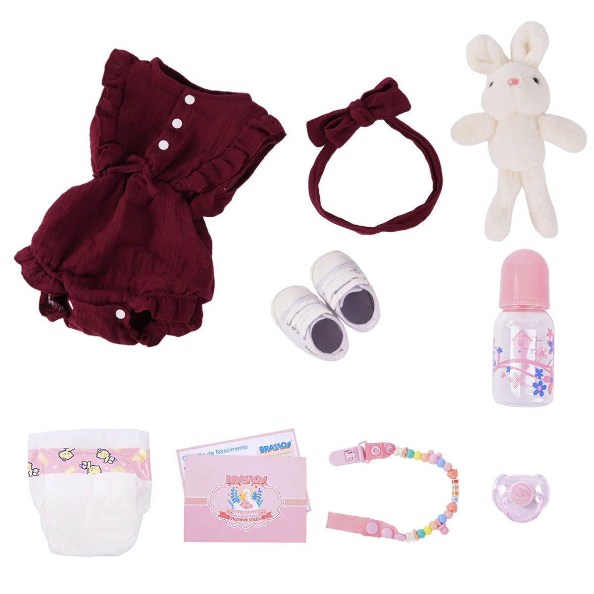 Boneca Bebê Reborn Brastoy Realista Silicone 55cm Conjunto de Roupa Chupeta Mamadeira e Pelúcia Pode Dar Banho Roupa