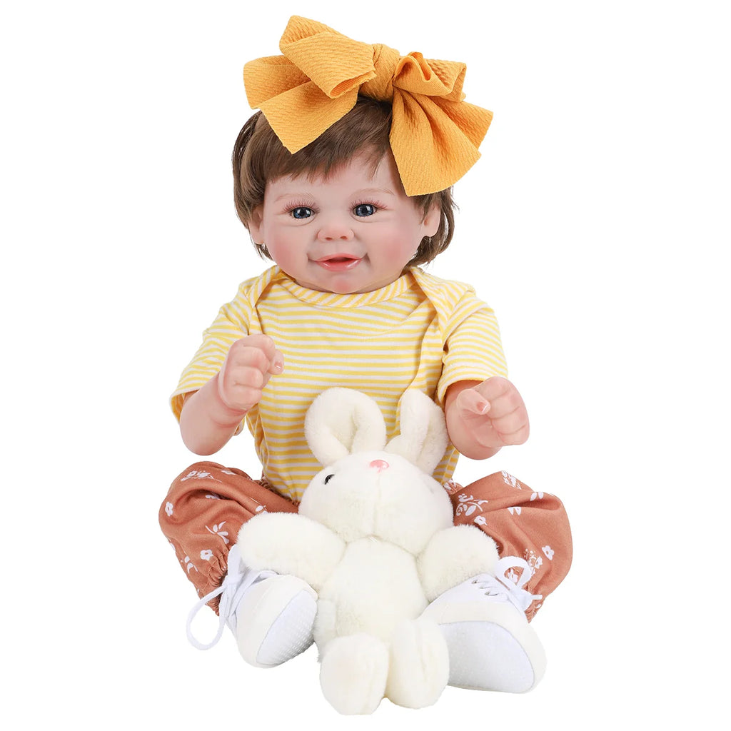 Boneca Bebê Reborn Brastoy Realista Silicone 48cm Conjunto de Roupa Chupeta Mamadeira e Pelúcia Pode Dar Banho Roupa