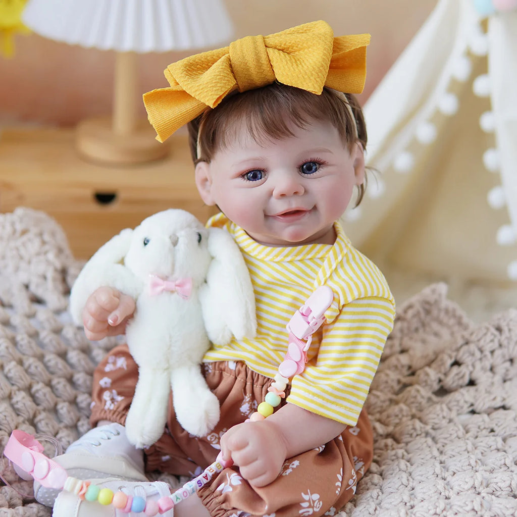 Boneca Bebê Reborn Brastoy Realista Silicone 48cm Conjunto de Roupa Chupeta Mamadeira e Pelúcia Pode Dar Banho Roupa
