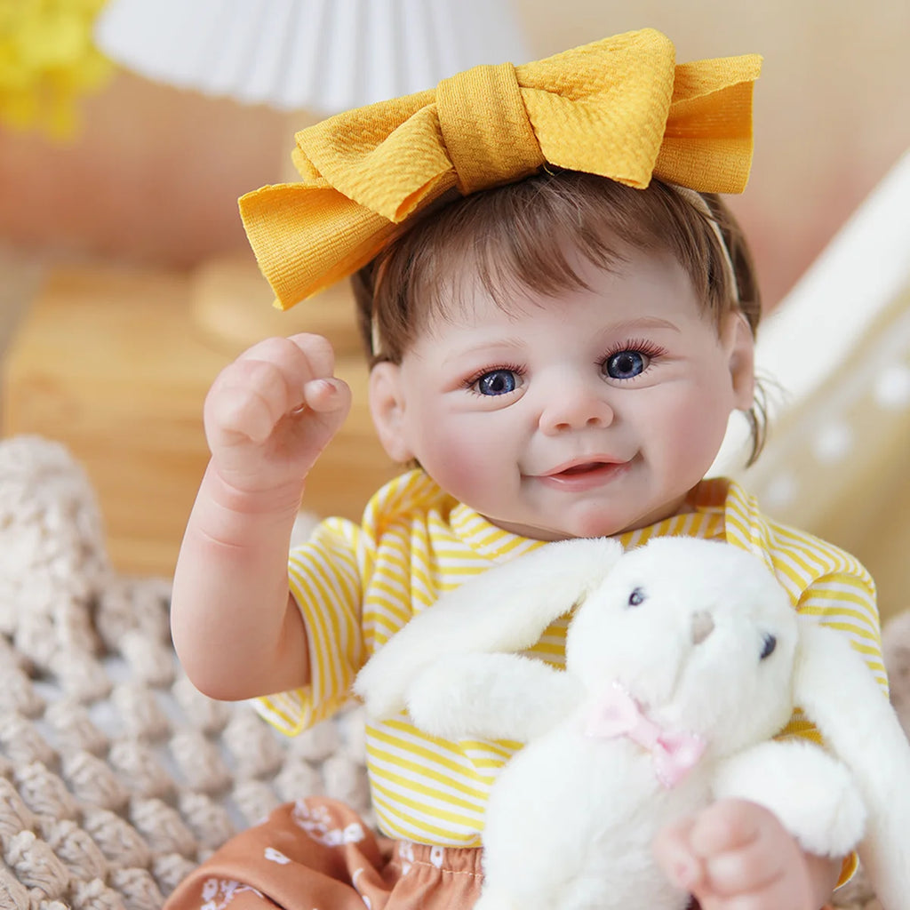 Boneca Bebê Reborn Brastoy Realista Silicone 48cm Conjunto de Roupa Chupeta Mamadeira e Pelúcia Pode Dar Banho Roupa
