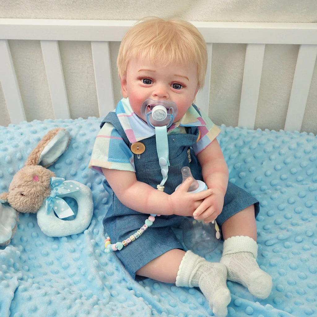 Boneco Bebê Reborn Brastoy Realista Silicone 55cm Conjunto de Roupa Chupeta Mamadeira e Pelúcia Pode Dar Banho Roupa