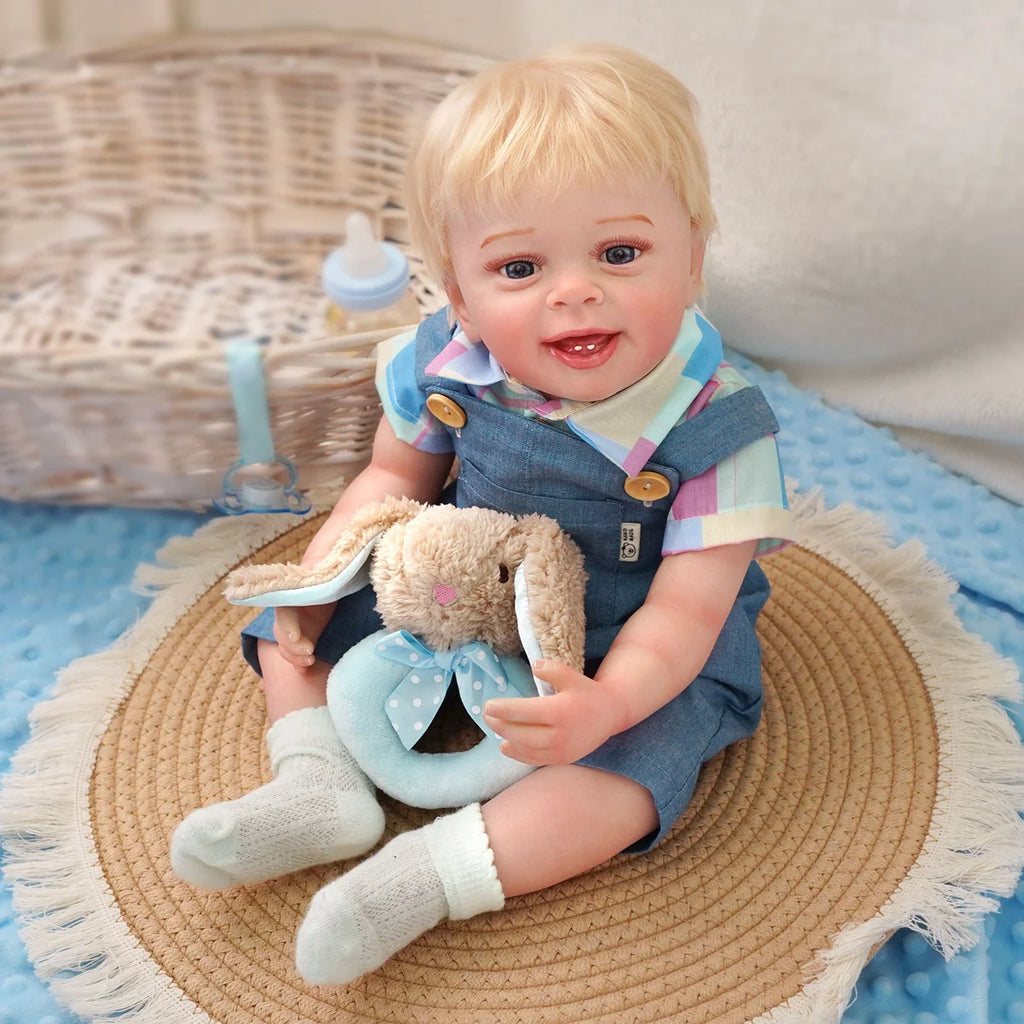 Boneco Bebê Reborn Brastoy Realista Silicone 55cm Conjunto de Roupa Chupeta Mamadeira e Pelúcia Pode Dar Banho Roupa