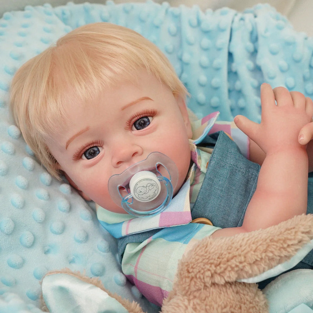 Boneco Bebê Reborn Brastoy Realista Silicone 55cm Conjunto de Roupa Chupeta Mamadeira e Pelúcia Pode Dar Banho Roupa