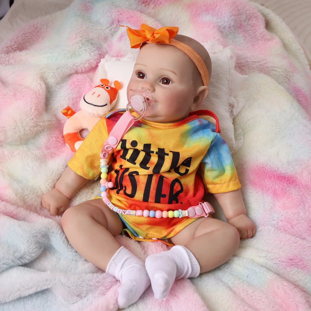 Boneca Bebê Reborn Realista Brastoy Original 48 cm Silicone Kit Conjunto de Roupa Mamadeira Certidão Fralda e Pelúcia