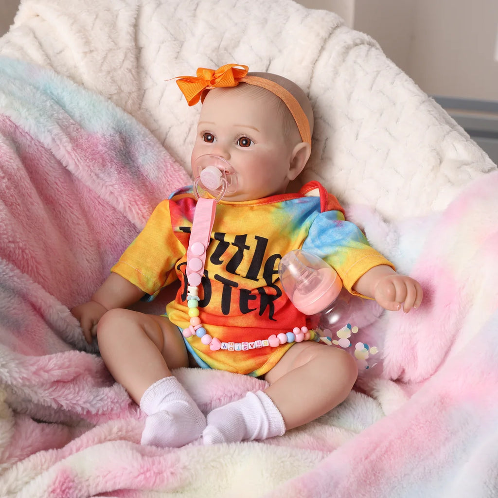 Boneca Bebê Reborn Realista Brastoy Original 48 cm Silicone Kit Conjunto de Roupa Mamadeira Certidão Fralda e Pelúcia