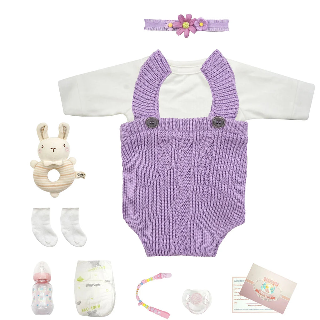 Boneca Bebê Reborn Brastoy Realista Silicone 48cm Conjunto de Roupa Chupeta Mamadeira e Pelúcia Pode Dar Banho Roupa