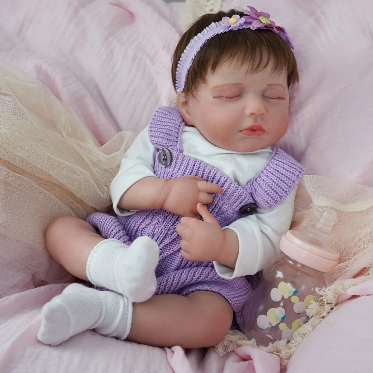 Boneca Bebê Reborn Brastoy Realista Silicone 48cm Conjunto de Roupa Chupeta Mamadeira e Pelúcia Pode Dar Banho Roupa