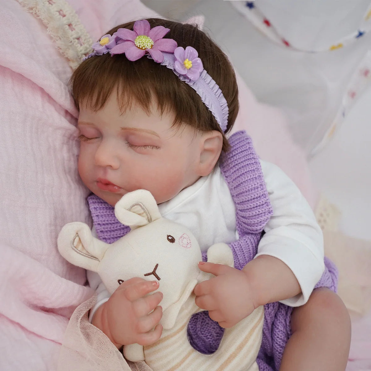 Boneca Bebê Reborn Brastoy Realista Silicone 48cm Conjunto de Roupa Chupeta Mamadeira e Pelúcia Pode Dar Banho Roupa