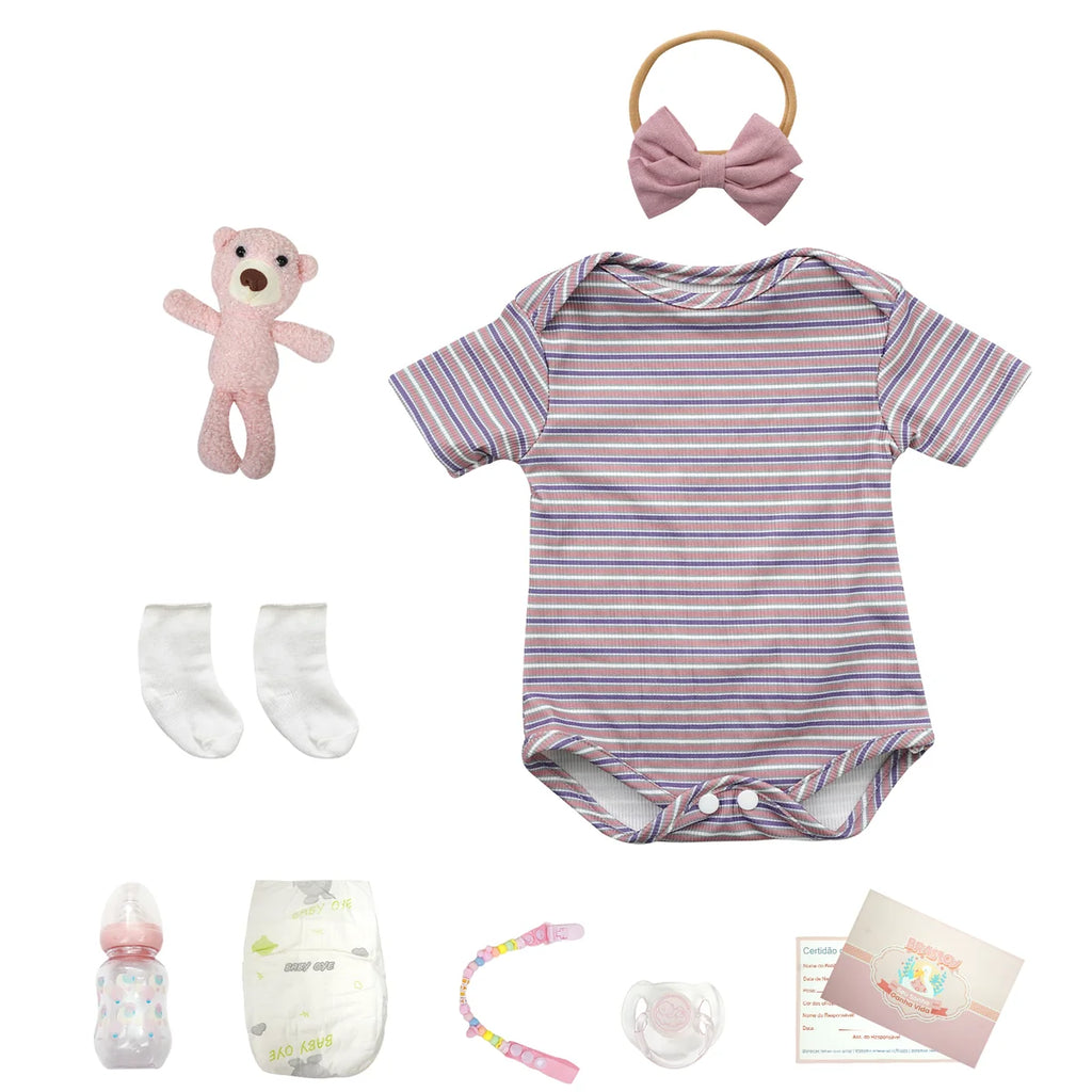 Bebê Reborn Boneca Realista Brastoy 48cm Boneca de Silicone Kit Conjunto de Roupa Chupeta Mamadeira e Pelúcia Original