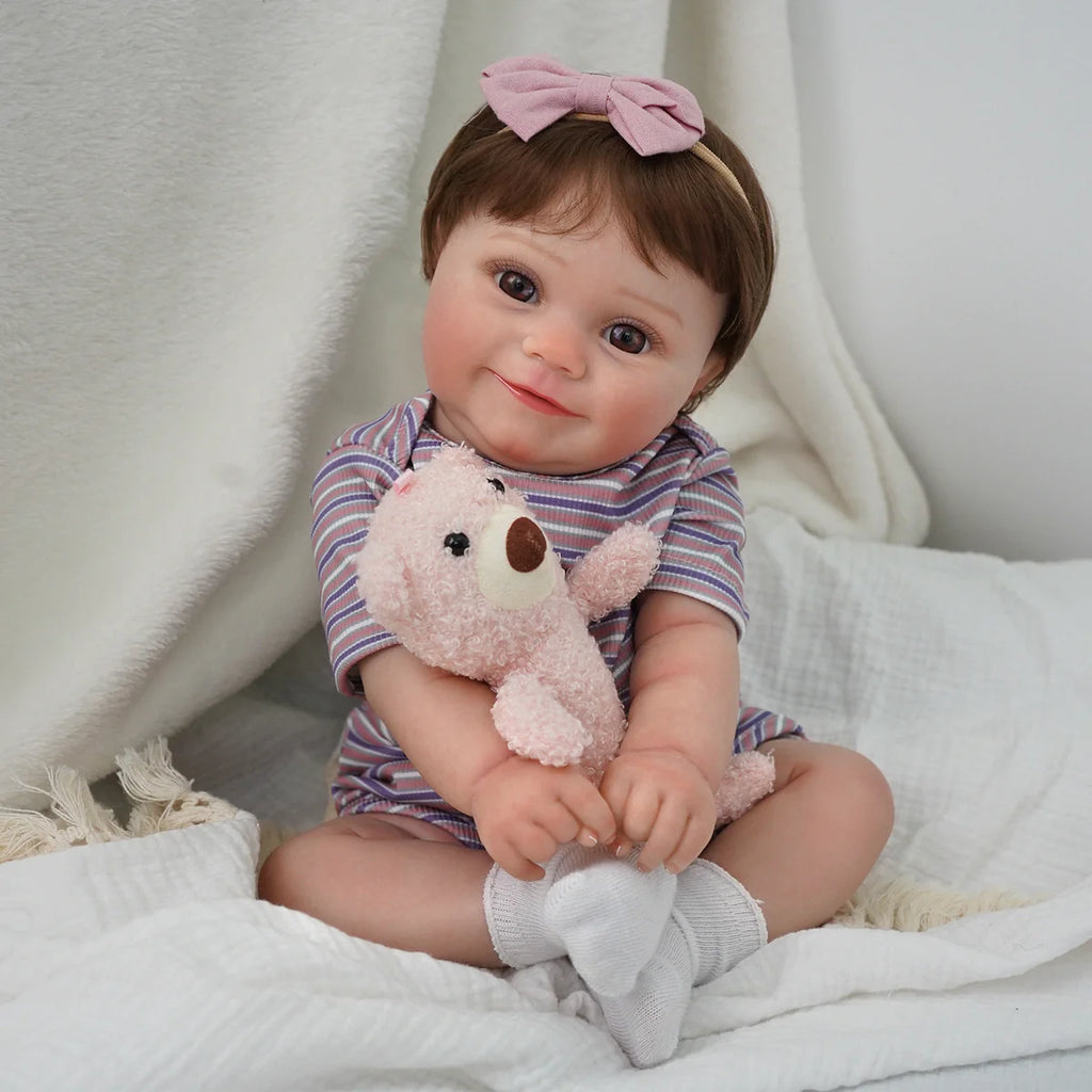 Bebê Reborn Boneca Realista Brastoy 48cm Boneca de Silicone Kit Conjunto de Roupa Chupeta Mamadeira e Pelúcia Original