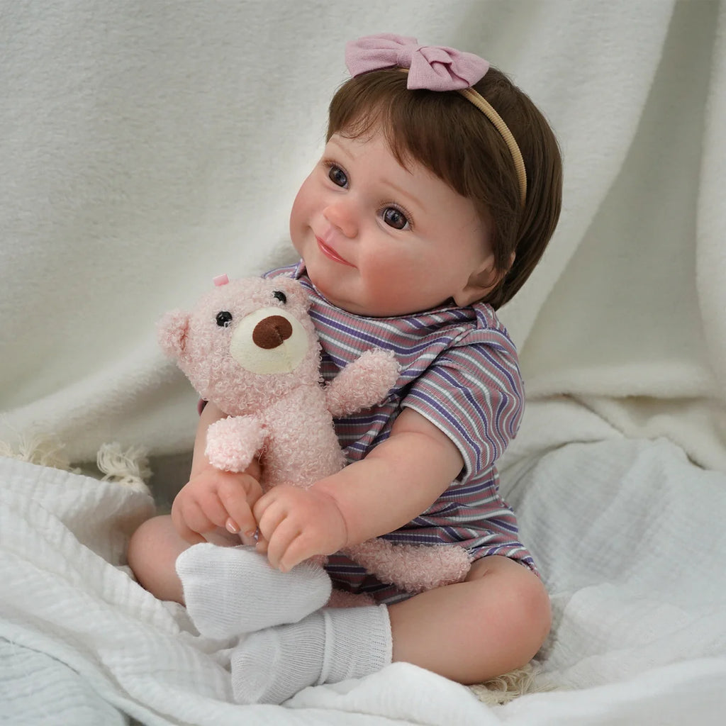 Bebê Reborn Boneca Realista Brastoy 48cm Boneca de Silicone Kit Conjunto de Roupa Chupeta Mamadeira e Pelúcia Original