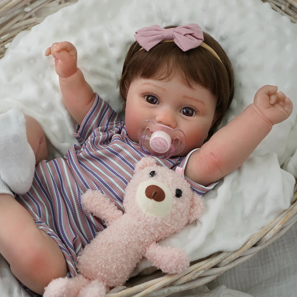 Bebê Reborn Boneca Realista Brastoy 48cm Boneca de Silicone Kit Conjunto de Roupa Chupeta Mamadeira e Pelúcia Original